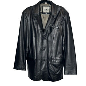 Adler genuine black leather coat size 42
